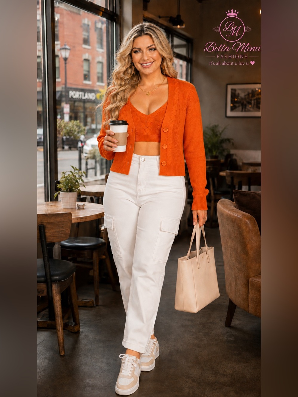 27 miles Orange able Knit Cardigan & Bralette Sweater Set Medium NWT 🧡🧡🧡